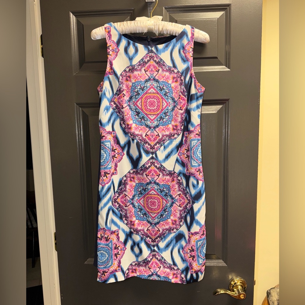 Vince Camuto Pink and Blue Geometric Dress